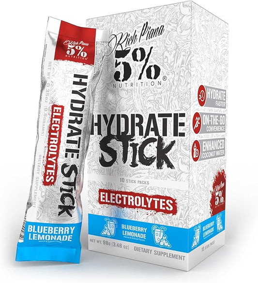 5% Nutrition Hydrate Stick Hydration Packets | Sport Electrolyte Powder Mix Packets with Coconut Water (Blueberry Lemonade) (10 Count)