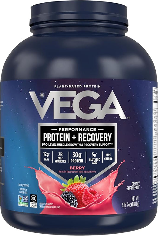 Vega Sport Premium Vegan Protein Powder Berry (45 Servings) 30g Vegan Protein, 5g BCAAs, Low Carb, Keto, Dairy Free, Gluten Free, Non GMO, Pea Protein for Women & Men, 4.2 lbs (Packaging May Vary)