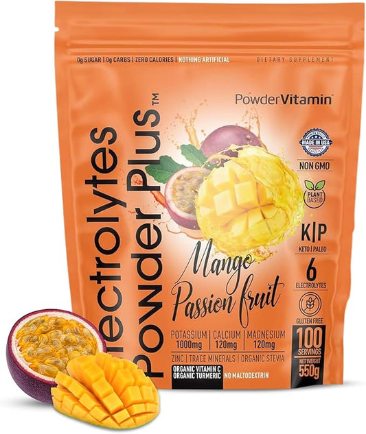 Electrolytes Powder Plus (100 Servings) Mango Passionfruit Electrolyte Powder Zero Calorie Keto,0Sugar, No Maltodextrin,1000mg Potassium,120mg Calcium,120mg Magnesium
