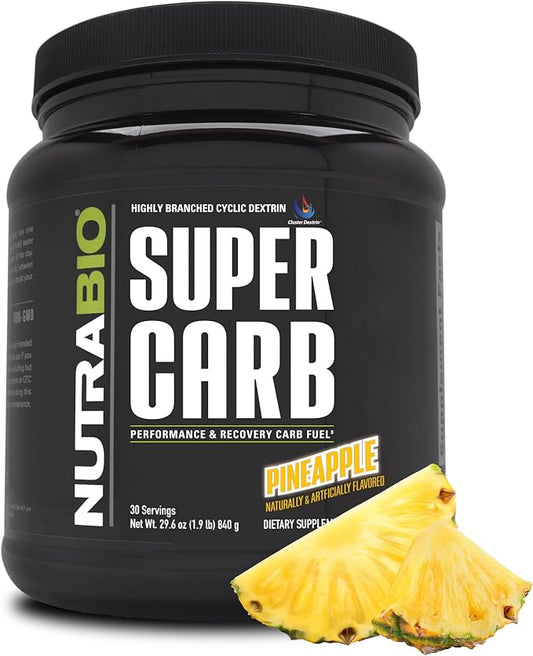 NutraBio Super Carb - Complex Carbohydrate Supplement Powder - Cluster Dextrin and Electrolytes for Performance Enhancement & Muscle Recovery - Pineapple, 30 Servings