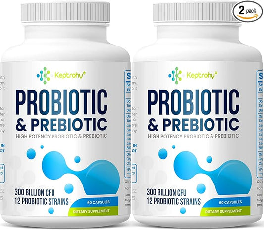 Probiotics for Women & Men, 300 Billion CFU Probiotics from 12 Strains + Organic Prebiotics Blend for Daily Digestive, Immune, Gut, Bloating, Gut Health for Women & Men, Shelf Stable - 120 Capsules