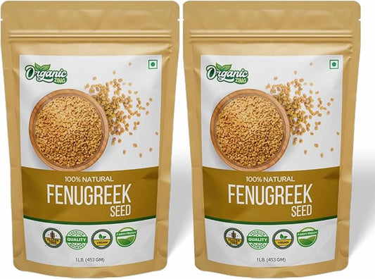 Organic Fenugreek Seeds Also Known As Methi Seeds and Trigonella Foenum-Graecum | USDA Certified | Vegan | Preservative Free | Product of India - 453g Resealable Pack of 2