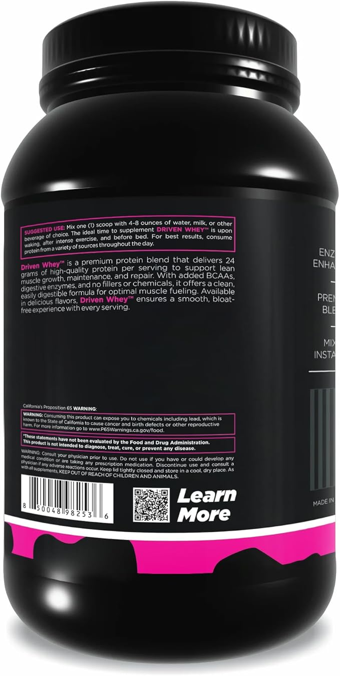 Driven WHEY- Whey Protein Powder: Delicious, Clean Protein Shake- Improve Muscle Recovery with 23 Grams of Protein with Added BCAA and Digestive Enzymes (2lb, Cookies & Cream)