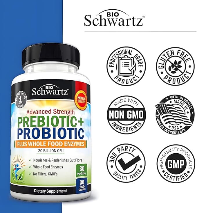 Prebiotics and Probiotics with Whole Food Enzymes for Adults Women & Men - Probiotics Lactobacillus Acidophilus - Digestive Health Capsules Shelf Stable Supplement - Non-GMO Gluten & Dairy Free -30ct