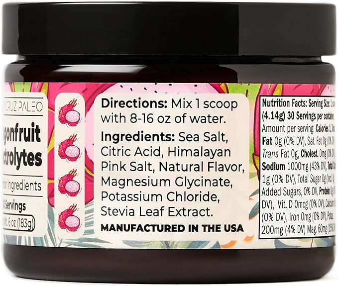 Santa Cruz Paleo Electrolyte Powder Dragonfruit with Himalayan & Sea Salt, Magnesium, Potassium, Sugar-Free, 30 Servings
