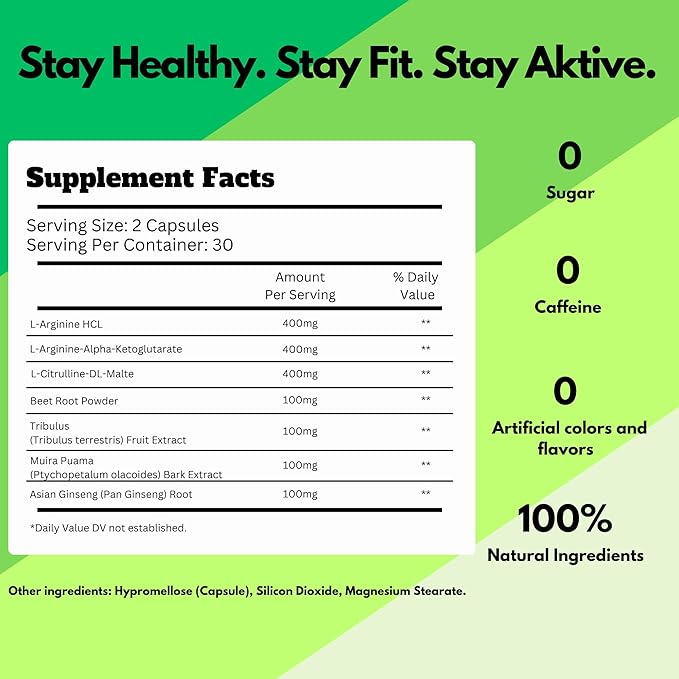 Nitric Oxide Booster Supplement with L-Arginine, L-Citrulline, and Ginseng Root – Enhance Blood Flow, Boost Energy & Stamina, Support Heart Health & Muscle Growth – 60 Capsules
