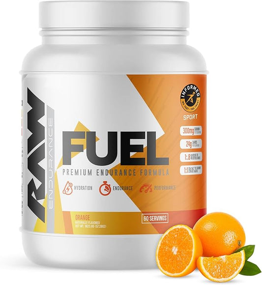 RAW Fuel, Premium Endurance Supplement Powder, Orange (60 Servings) - Peak Performance, Hydration & Stamina During Workouts, Training or Competition - 24g of Carbohydrates & 300mg of Sodium