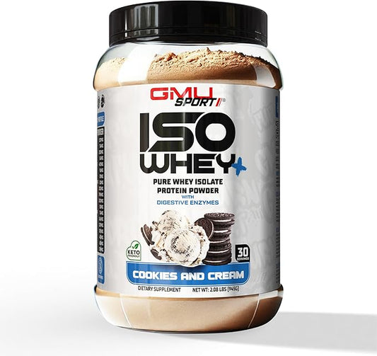 GMU SPORT ISO Whey - 100% Whey Isolate Protein - Cookies and Cream 2lb, (30 Servings) - 26g Protein Per Serving Complete with a Full Amino Profile, Digestive Enzymes, BCAA's and Collagen Peptides