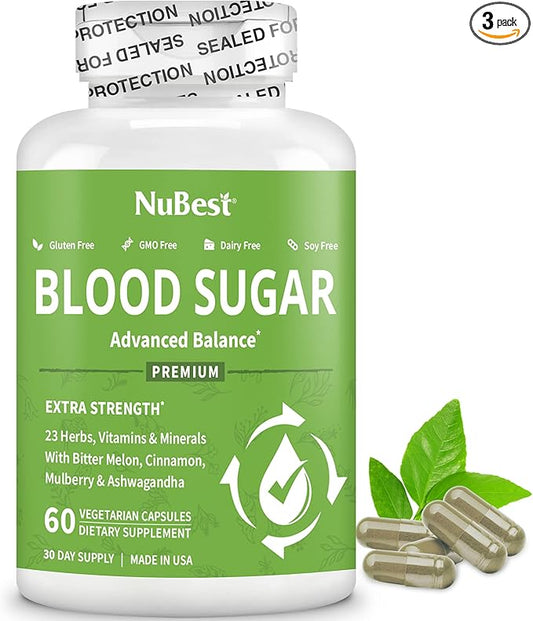 NuBest BS Support - Advanced Formula with Bitter Melon, Ashwagandha, Cinnamon, Chromium, Magnesium, Vitamins, Alpha Lipoic Acid, Cayenne Pepper & More (Pack 3)