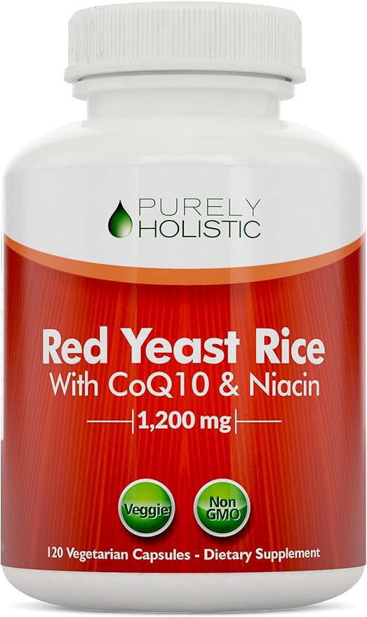 Red Yeast Rice 1200mg with CoQ10 Supplement & Flush Free Niacin 120 Extra Strength Vegetarian Capsules – Advanced Healthy Heart Formula - Non-Irradiated, Citrinin Free
