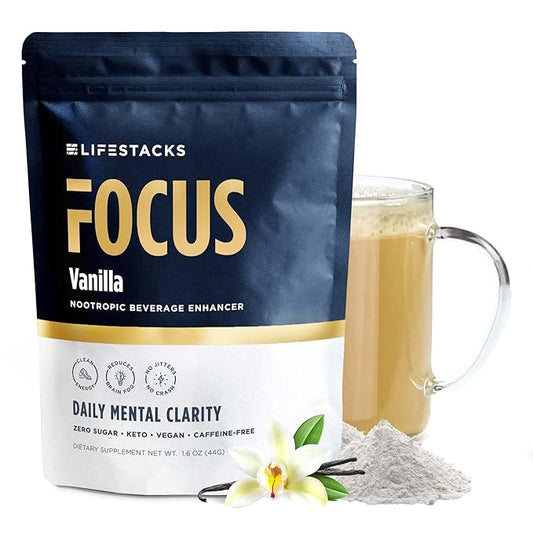 LIFESTACKS Focus Coffee Creamer for Energy & Clarity - MCT Powder + Nootropics + Adaptogens - Boost Productivity Without Jitters or Crash - Keto, Vegan, 0 Sugar - with Taurine, L-Tyrosine, Rhodiola