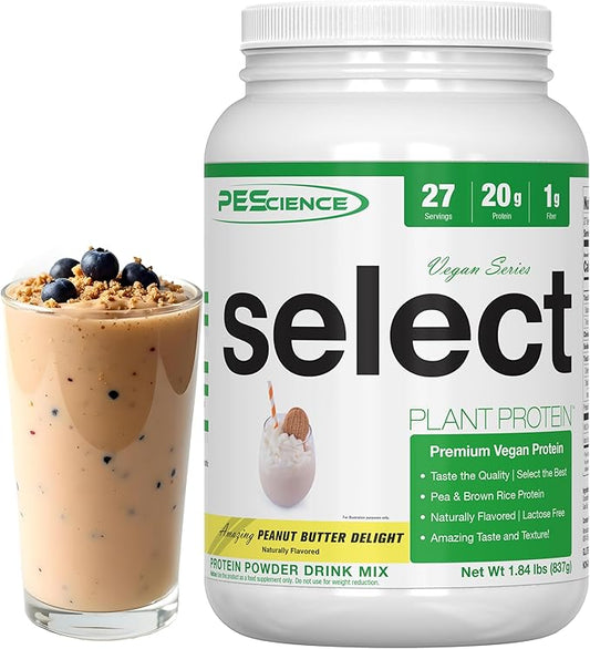 PEScience Select Vegan Plant Based Protein Powder, Peanut Butter Delight, 27 Serving, Premium Pea and Brown Rice Blend