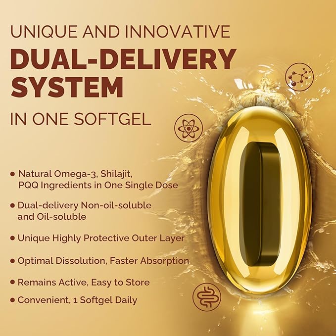 Ubiquinol CoQ10 600 MG Softgels with Omega-3 & Shilajit & PQQ, Advanced Dual-Delivery Coenzyme-Q10, Active CoQ10 Ubiquinol Supplement for Fertility, Antioxidant, Heart, Brain & Energy, 120 Servings