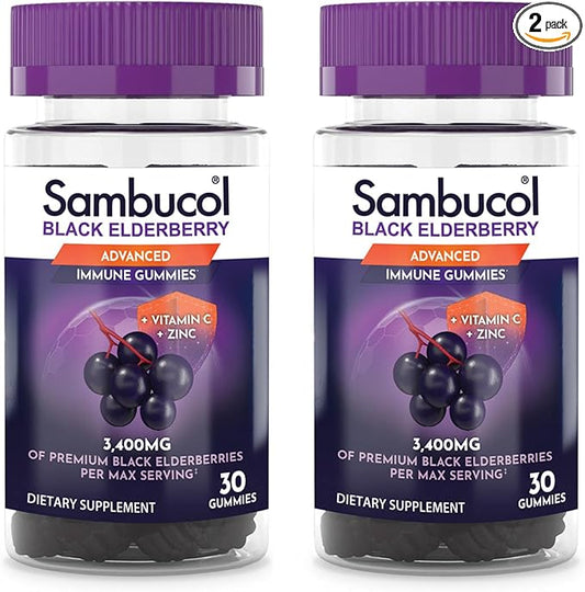 Sambucol Black Elderberry Gummies with Vitamin C & Zinc - Sambucus Elderberry Gummies for Immune Support, High Antioxidants, Gluten Free, Vegan, Elderberry with Zinc & Vitamin C - 30 Count, 2 Pack