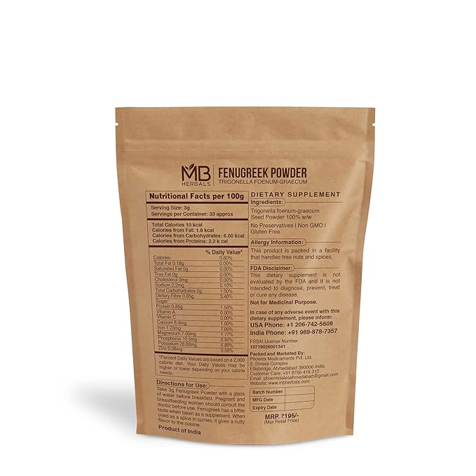 MB Herbals Fenugreek Seeds Powder 3.5 oz | 100 Gram | Organically Grown Fenugreek | Trigonella foenum-graecum Sd. | Methi Powder