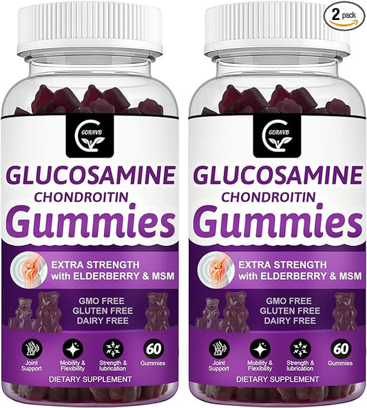 Glucosamine Chondroitin Gummies with MSM & Elderberry Extra Strength - Joint Support, Antioxidant Immune Support Supplement for Adults, Men & Women - 60 Chondroitin Gummies (2 Pack)
