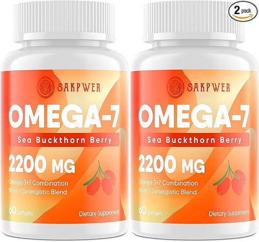 Omega-7 Sea Buckthorn Oil - with Omega-3 EPA/DHA Fish Oil, Cinnamomum, Fenugreek, ALA, Green Tea, Cayenne Pepper, Turmeric, Resveratrol, Black Pepper - Gluten-Free, 2Pack