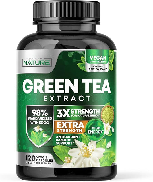 Green Tea Extract Pills - Powerful Antioxidant Supplement - 98% Standardized EGCG 1000mg for Natural Energy with Polyphenols - Gentle Caffeine - 120 Capsules