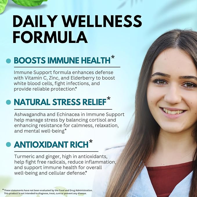 Elderberry Immune Support Supplement 8-in-1 Formula with Echinacea, Vitamin C & Zinc, Vitamin D 5000 IU, Turmeric, Ginger, Ashwagandha – 60 Capsules