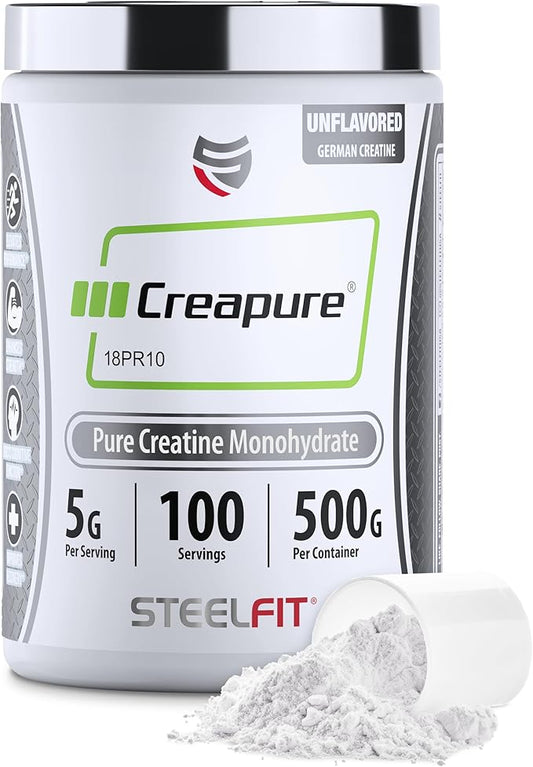SteelFit Creapure Creatine Monohydrate Powder, Unflavored - German Micronized Creatine Powder for Men & Women - Gym Workout Nutritional Supplements for Muscle Gain, Brain Health & Strength Building
