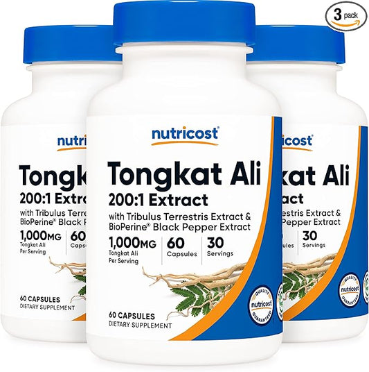 Nutricost Tongkat Ali 1,000mg, 60 Caps (3 Bottles) - 30 Servings, Veggie Caps, Non-GMO, Gluten Free, Potent Extract