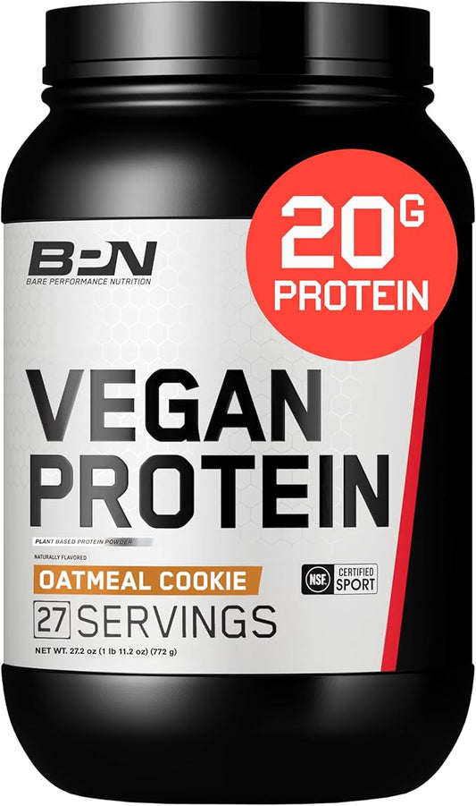 Bare Performance Nutrition, Vegan Protein, Plant Based Protein, Pea Protein, Watermelon Protein and Pumpkin Protein, Naturally Sweetened and Flavored, 27 Servings, Oatmeal Cookie