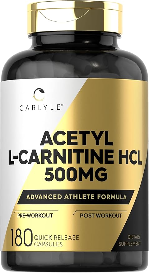 Carlyle Acetyl L-Carnitine HCL Supplement | 500mg Capsules | 180 Count | Advanced Athlete Formula | Non-GMO & Gluten Free