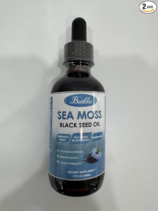 (2 Pack) Sea Moss Black Seed Oil Drops with Burdock Root, Bladderwrack &Vitamin C Vitamin D3, Irish Sea Moss Drop for Immune System, Gut, Skin & Energy