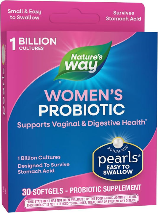Nature's Way Women's Probiotic Pearls, Supports Vaginal and Digestive Health*, 1 Billion Live Cultures, No Refrigeration Required, 30 Softgels (Packaging May Vary)