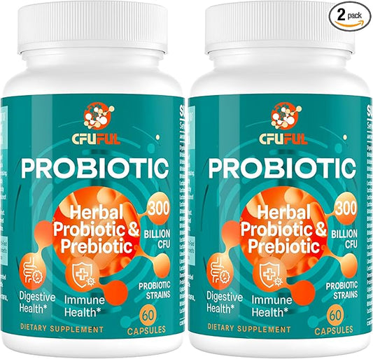 Probiotics for Women & Men - 300 Billion CFU, 24 Strains Probiotic + 15 Organic Herbs Prebiotics Blend, for Overall Digestive Gut Health, Immune, Constipation & Bloating, Shelf Stable - 4 Month Supply
