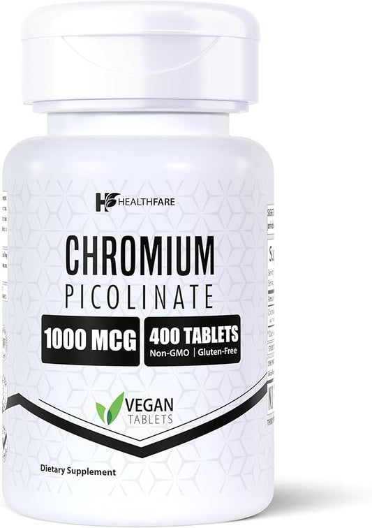 Chromium Picolinate 1000mcg | 400 Tablets | Gluten-Free | Non-GMO | Made in USA