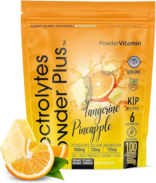 Electrolytes Powder Plus (100 Servings) Tangerine Pineapple Electrolyte Powder Zero Calorie Keto,0Sugar, No Maltodextrin,1000mg Potassium,120mg Calcium,120mg Magnesium, Hydration Powder