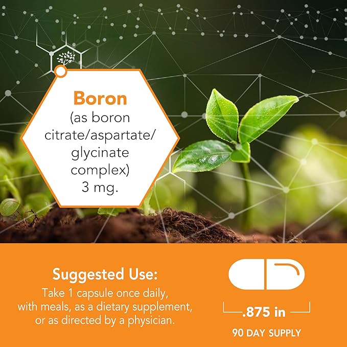 Botanic Choice Super Boron Complex (3mg) - Promotes Bone & Prostate Health by Metabolizing Calcium & Magnesium - 3 Forms of Boron for Men & Women (90 Capsules)