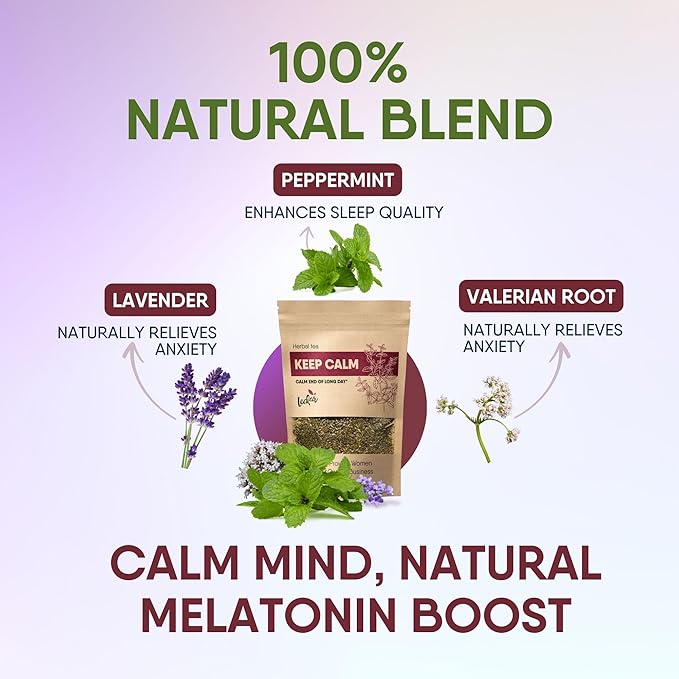 Organic Keep Calm Herbal Loose Leaf Tea with Peppermint, Valerian root, Lavender (Herbal Tea), Caffeine-Free Relaxing Wellness Blend