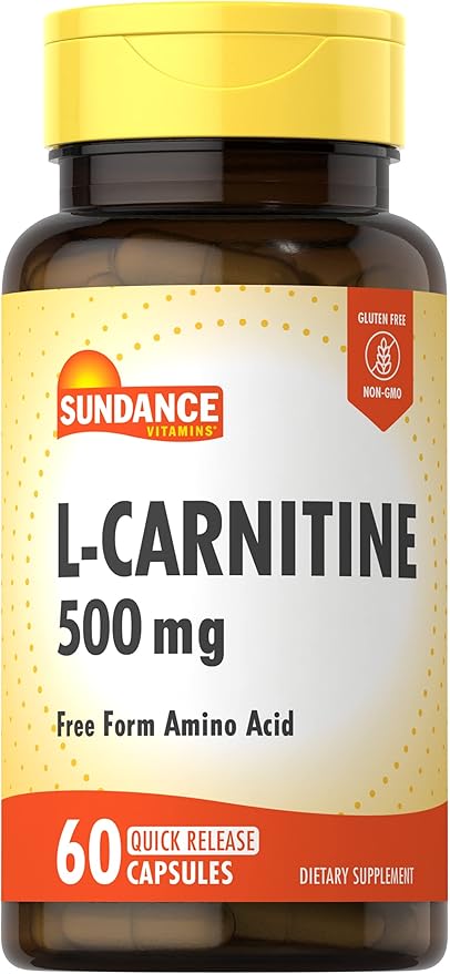 Sundance L-Carnitine Supplement 500mg | 60 Capsules | Free Form Amino Acid | Non-GMO and Gluten Free Supplement