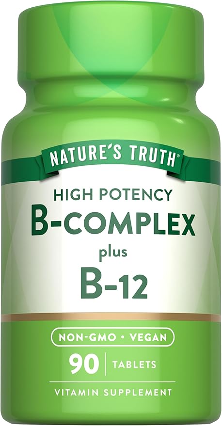Nature's Truth Vitamin B Complex | Plus B12 | 90 Tablets | High Potency | Vegan and Non-GMO Supplement