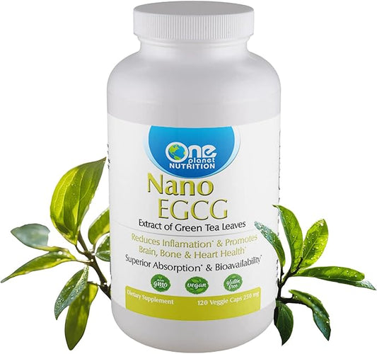 Nano EGCG 250 mg Veggie Capsules (120 Servings), Pure Green Tea Extract, Maximum Antioxidant Absorption for Cellular Protection, Non-GMO, Vegan, Gluten Free