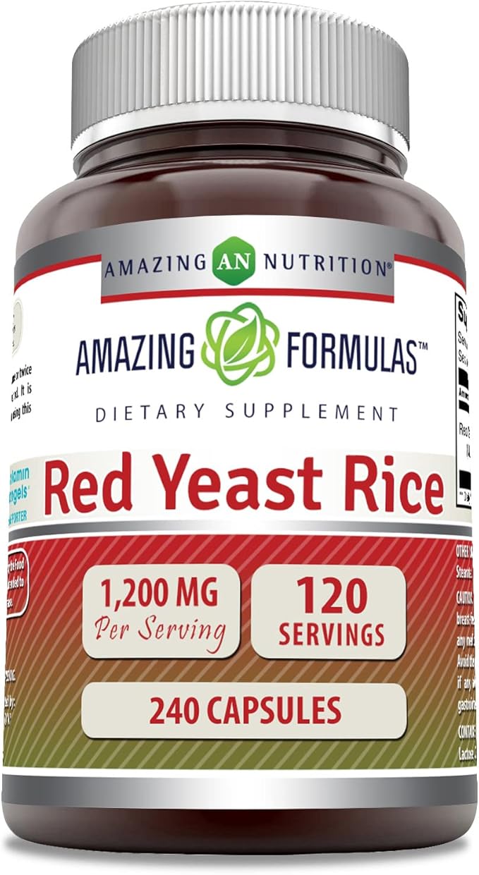 Amazing Formulas Red Yeast Rice 1200mg Per Serving 240 Capsules Supplement | Non-GMO | Gluten Free | Made in USA