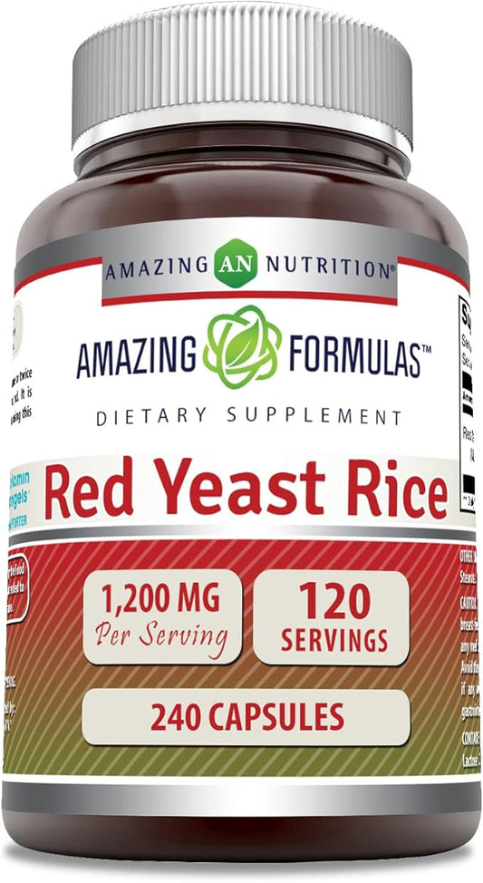 Amazing Formulas Red Yeast Rice 1200mg Per Serving 240 Capsules Supplement | Non-GMO | Gluten Free | Made in USA