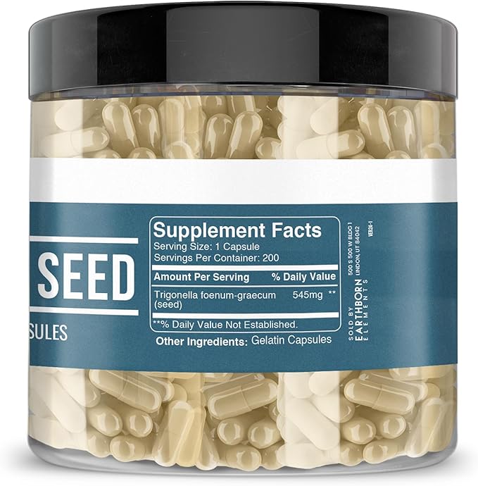 Earthborn Elements Fenugreek Seed 200 Capsules, Pure & Undiluted, No Additives