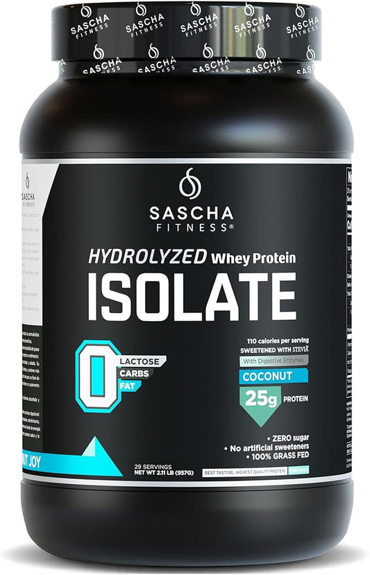 SASCHA FITNESS Hydrolyzed Whey Protein Isolate,100% Grass-Fed (2 Pounds, Coconut)