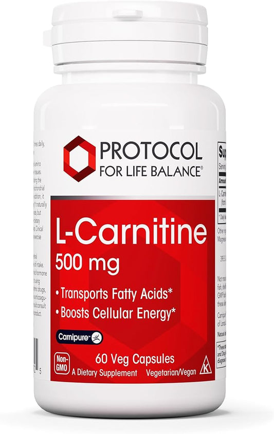 PROTOCOL FOR LIFE BALANCE L-Carnitine 500mg - Cell Energy Metabolism - Exercise Performance, Recovery - 60 Veg Caps