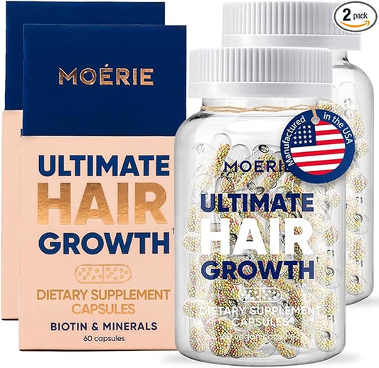 Moerie Hair Growth Supplement for Women & Men - Hair Skin and Nails Vitamins With Biotin, Q10 & Minerals - For Thicker, Fuller Hair & Hair Loss Treatment - Advanced Beadlet Delivery System - 120 Pills
