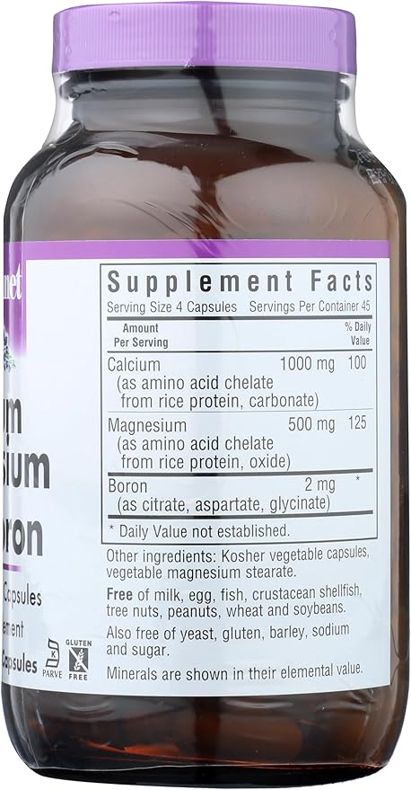 BlueBonnet Calcium Magnesium Plus Boron Vegetarian Capsules, Off-White, 180 Count