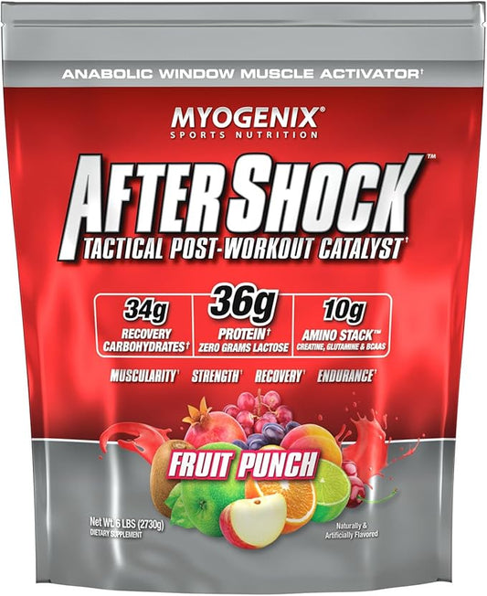 Myogenix Aftershock Post Workout, Muscle Growth Whey Protein Powder | Anabolic Whey Protein and Mass Building Carbohydrates | Fruit Punch 6 LBS