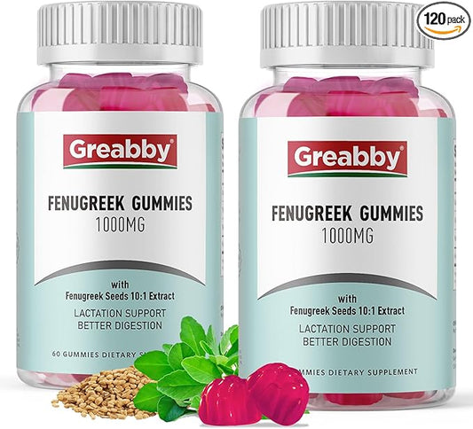 Fenugreek Gummies 1000mg, Pure Organic Fenugreek Seeds Supplement, Healthy Lactation Support, Non-GMO (120 Vegan Gummies)