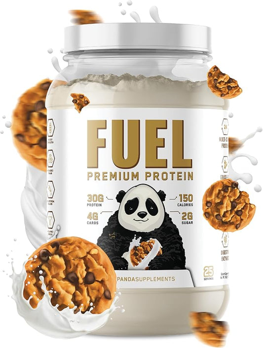 Panda Fuel Premium Protein Non-GMO Whey,Hydrolyzed Collagen,Casein,Probiotics,Digestive Enzymes, Keto Friendly,Time Release, 25 Servings (Cookies & Cream) (with inclusions)