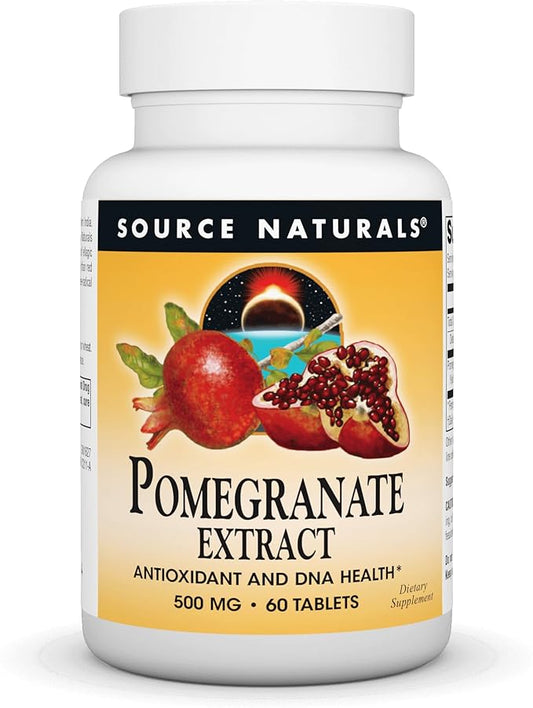 Source Naturals Pomegranate Extract 500mg Complete Whole Fruit Ellagic Acid Antioxidant & Added Fiber - 60 Tablets