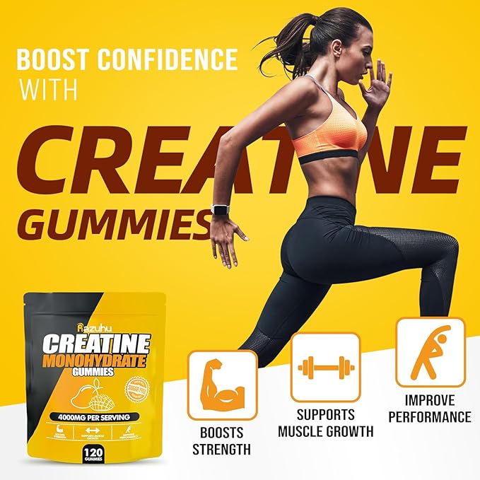 Creatine Monohydrate Gummies for Men & Women, 4g of Creatine Monohydrate per Serving for Maximum Power Strength, Performance, Sugar Free, Vegan, Pre-Workout Supplement(120 Count)-Mango