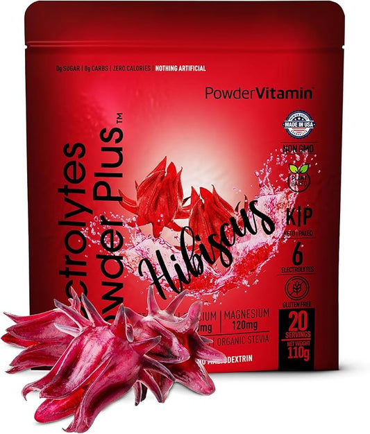 Electrolytes Powder Plus (20 Servings) Hibiscus Electrolyte Powder, No Maltodextrin, Keto,Sugar Free,Pink Himalayan Salt,1000mg Potassium,120mg Calcium,120mg Magnesium,Hydration Powder